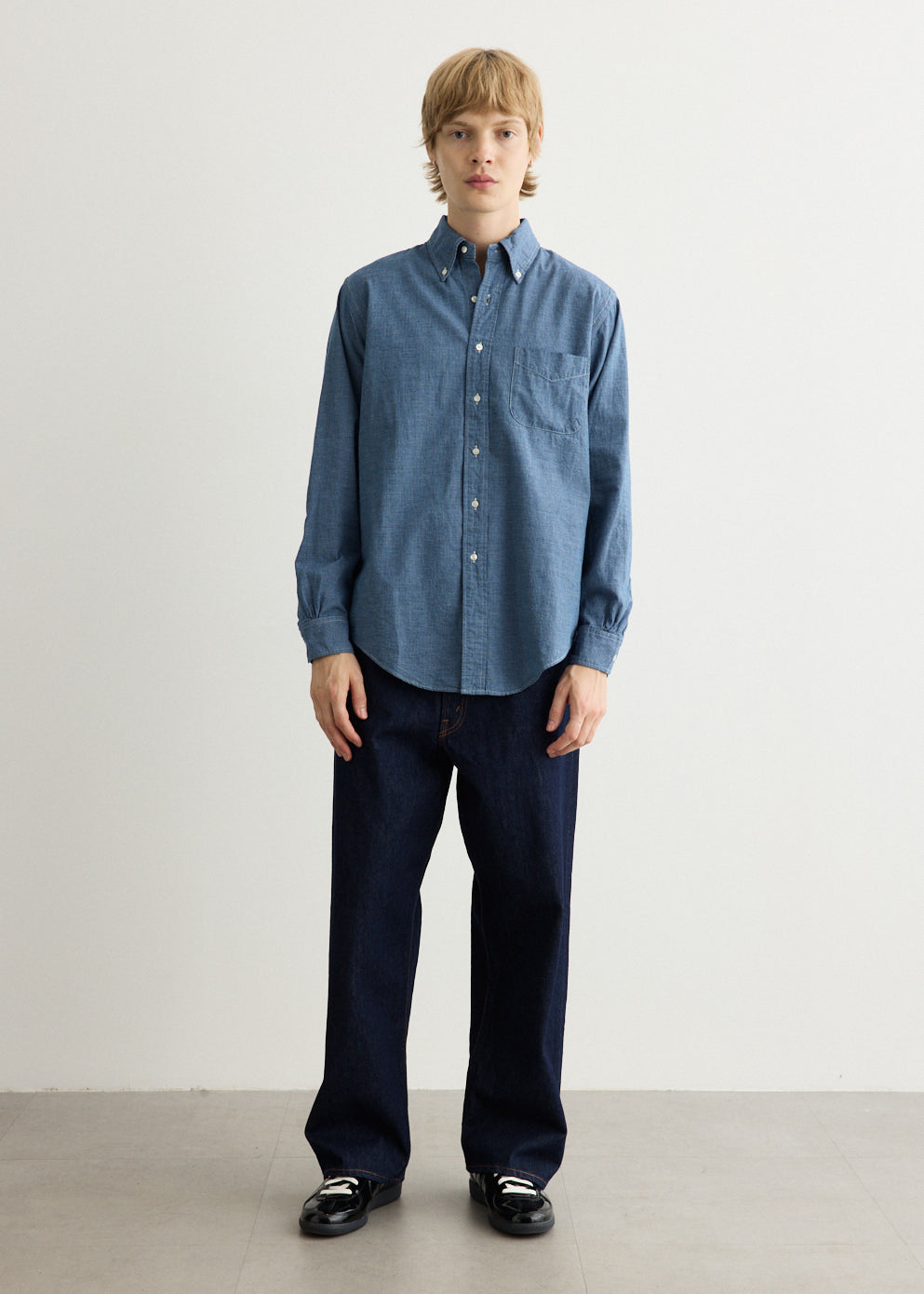 Small Check Indigo Chambray Standard Button Down Shirt