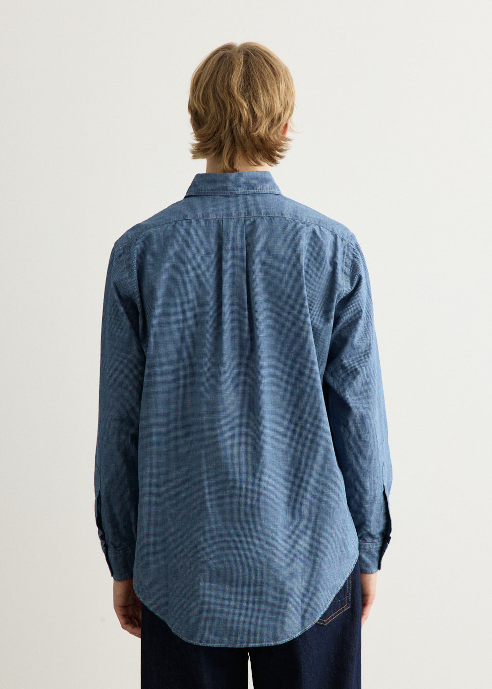 Small Check Indigo Chambray Standard Button Down Shirt