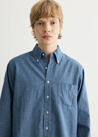 Small Check Indigo Chambray Standard Button Down Shirt
