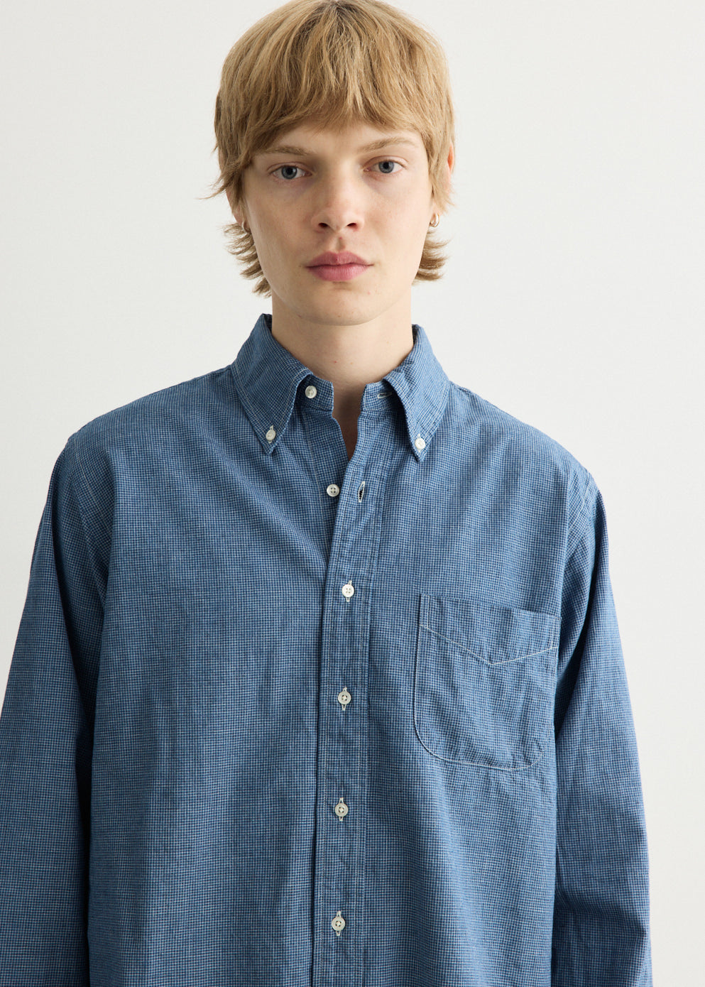 Small Check Indigo Chambray Standard Button Down Shirt