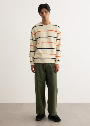 Cotton Linen Slab Stripe Crewneck