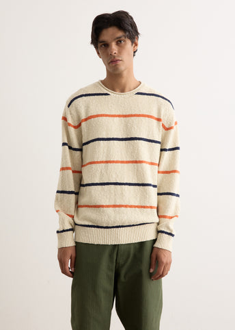 Cotton Linen Slab Stripe Crewneck