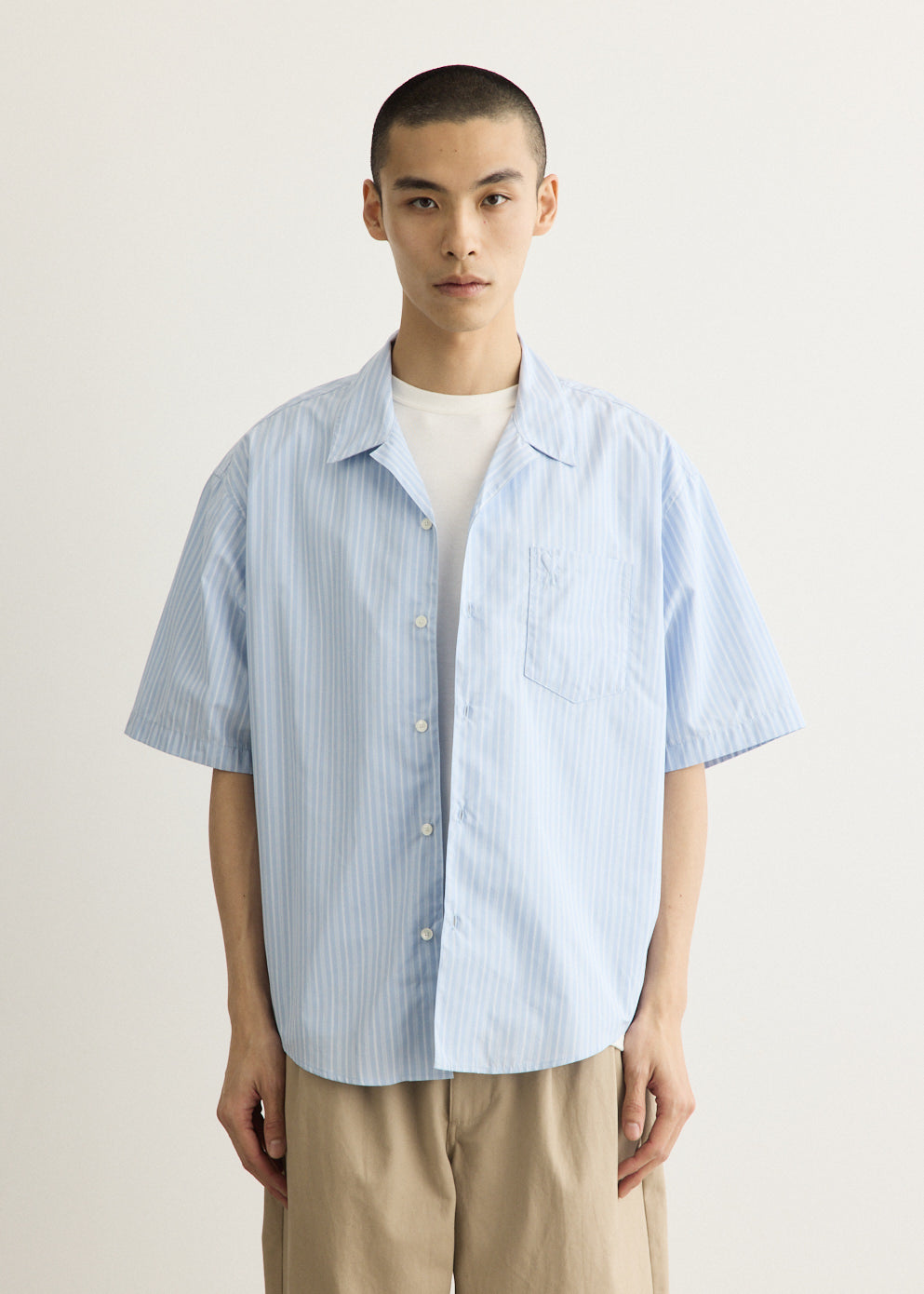 Short Sleeve Boxy Shirt With Camp Collar