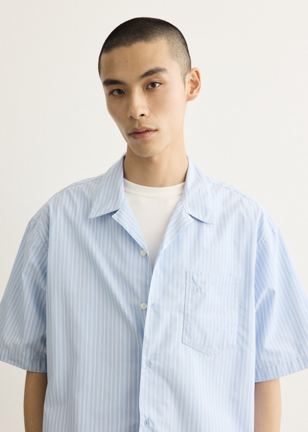 Short Sleeve Boxy Shirt With Camp Collar