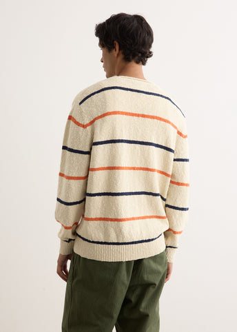 Cotton Linen Slab Stripe Crewneck