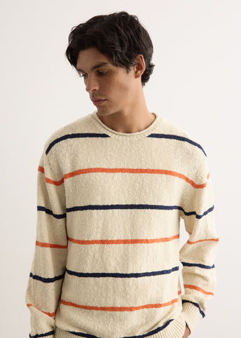 Cotton Linen Slab Stripe Crewneck