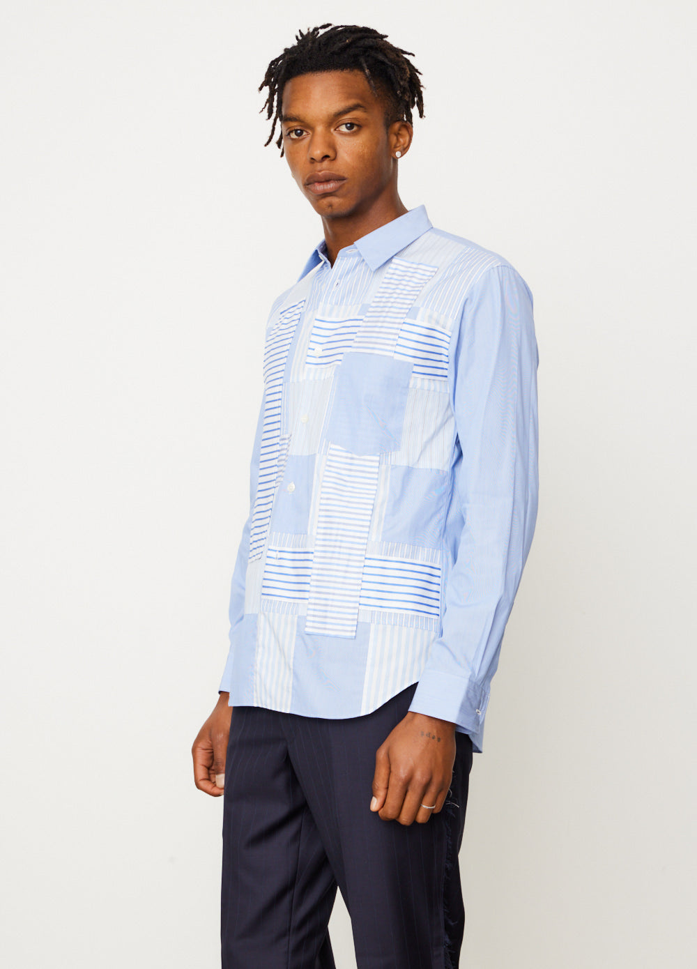 Chambray x Broad Stripe Patch Shirt