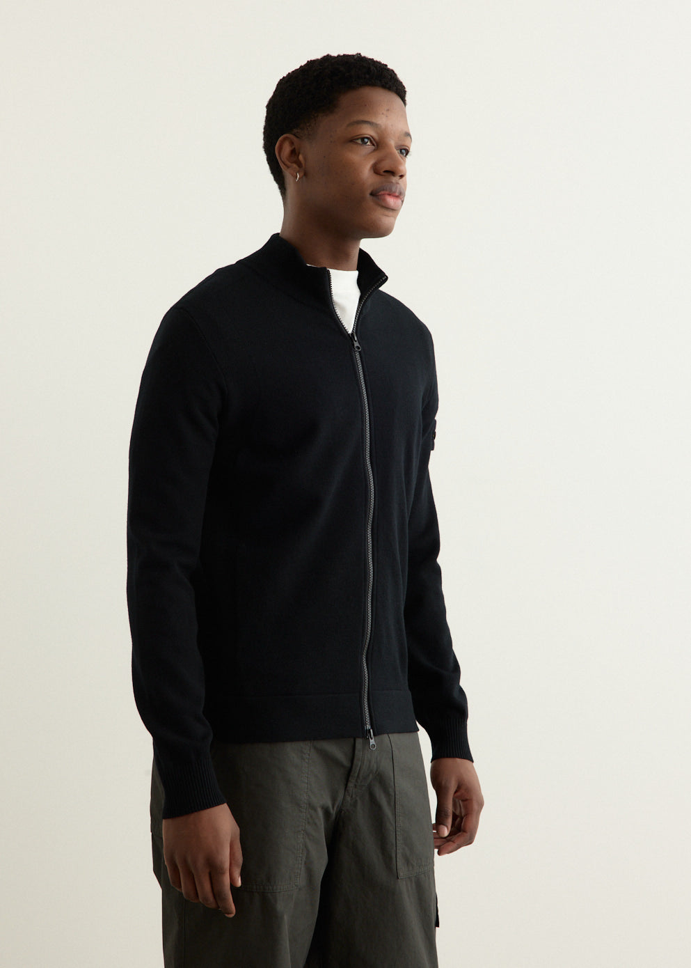 Stand Collar Zip Knit Cardigan
