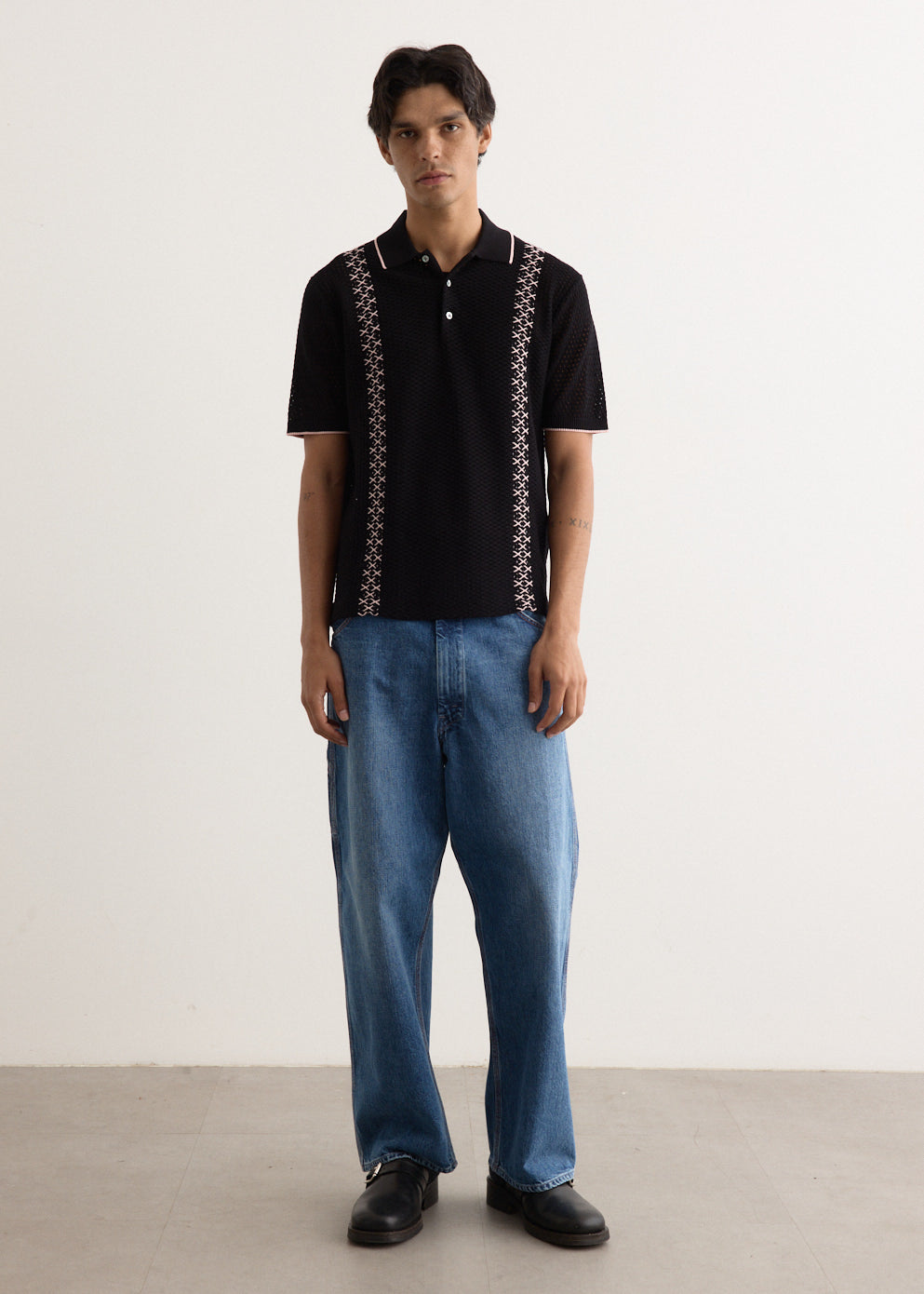Mesh Stripe Knit Polo