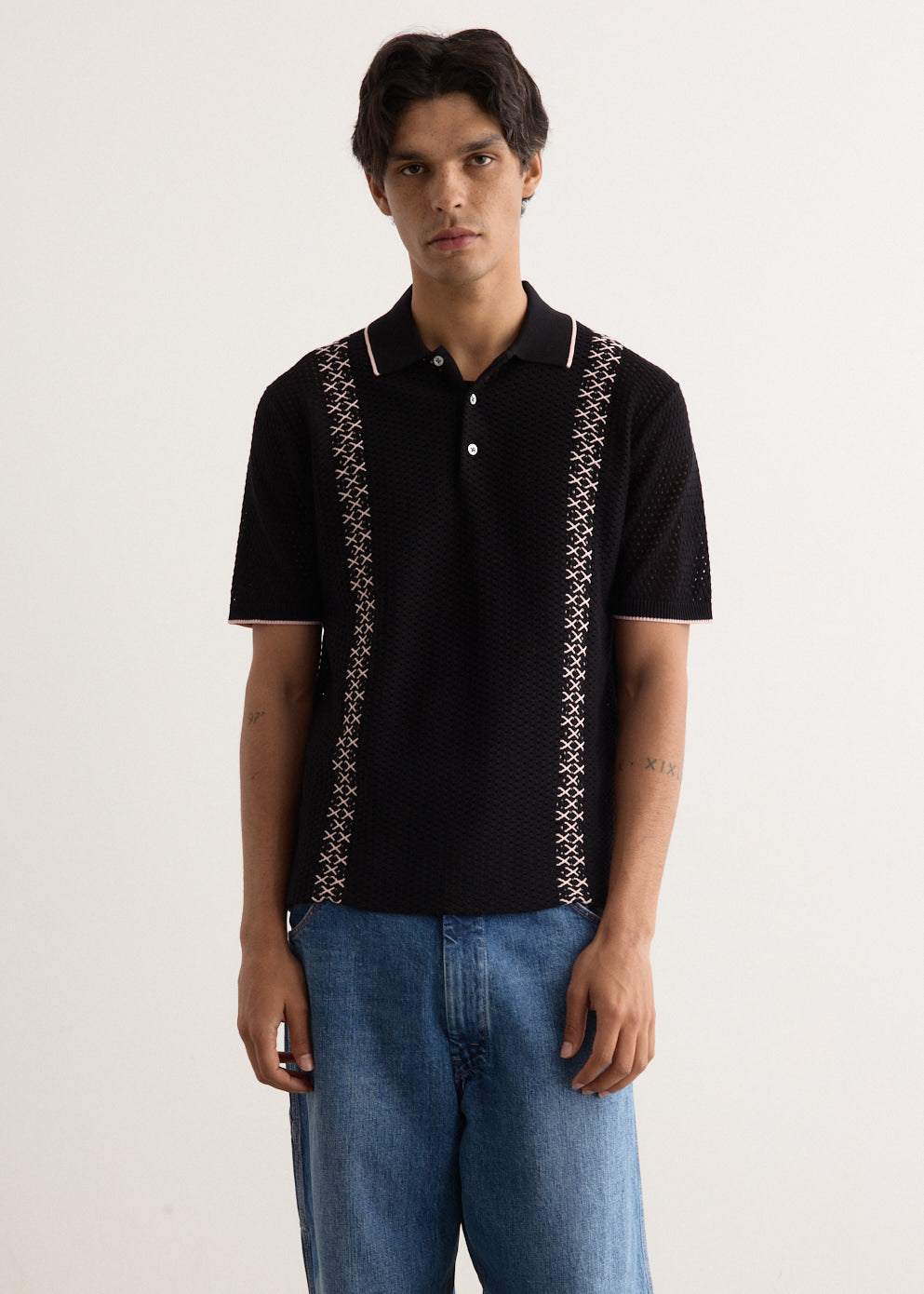 Mesh Stripe Knit Polo