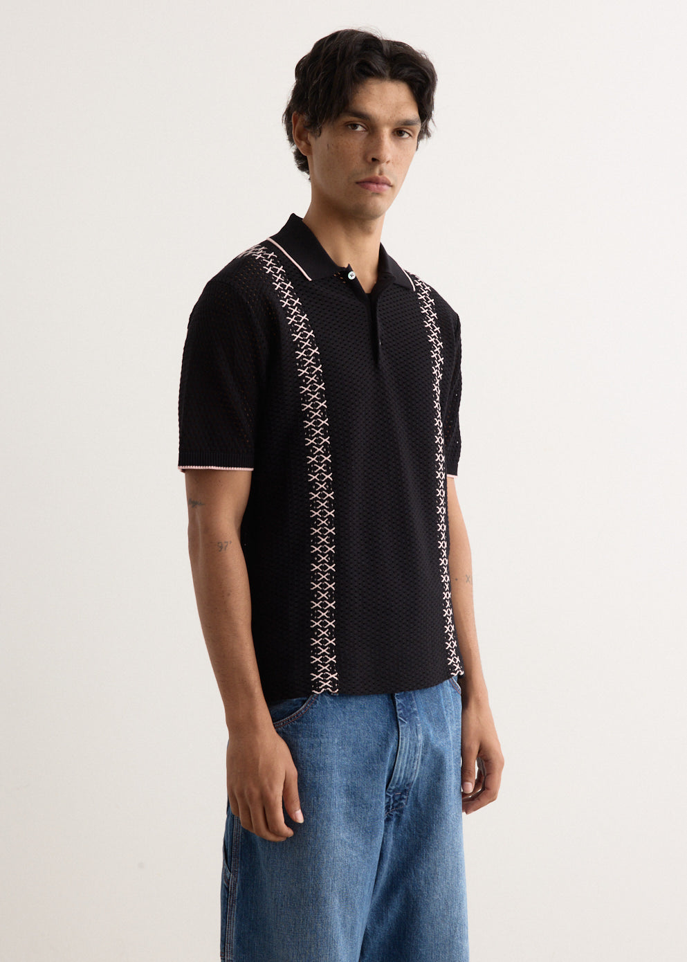 Mesh Stripe Knit Polo