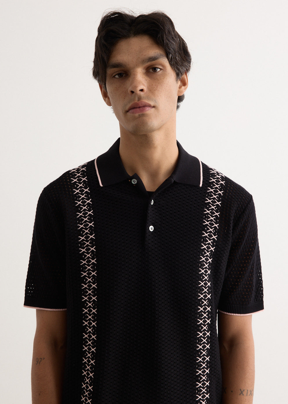 Mesh Stripe Knit Polo