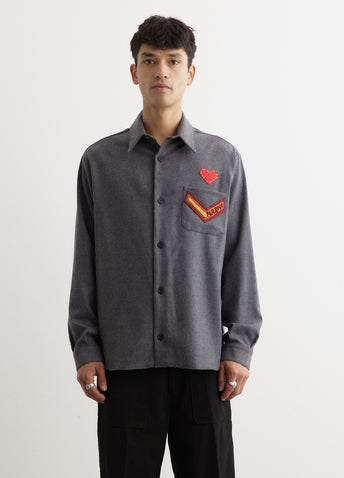 Embroidered Patch Long-Sleeved Compact Shirt