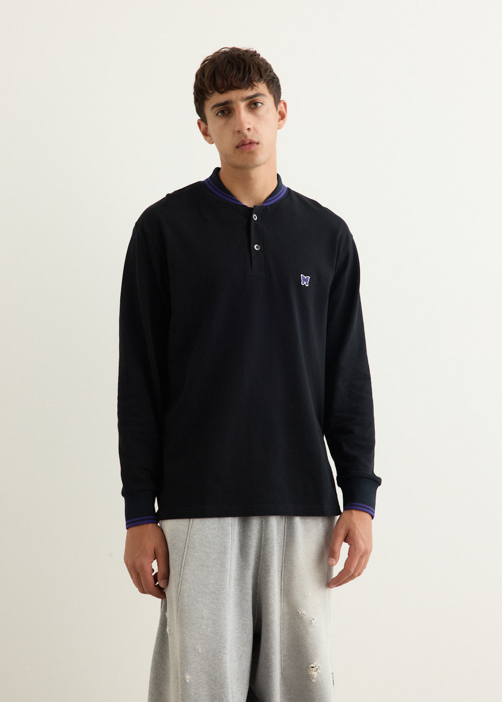 Shawl Collar Long Sleeve Polo