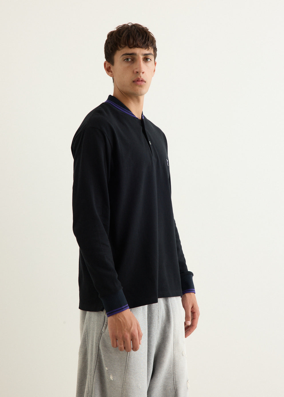 Shawl Collar Long Sleeve Polo
