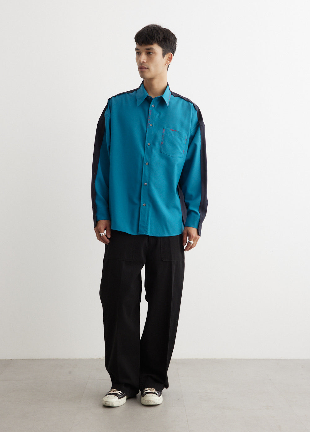 Contrast Panel Tropical Wool Shirt