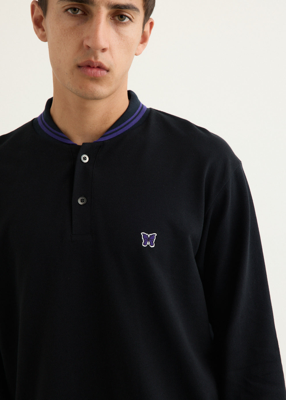 Shawl Collar Long Sleeve Polo