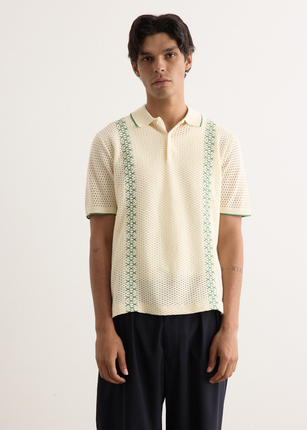 Mesh Stripe Knit Polo