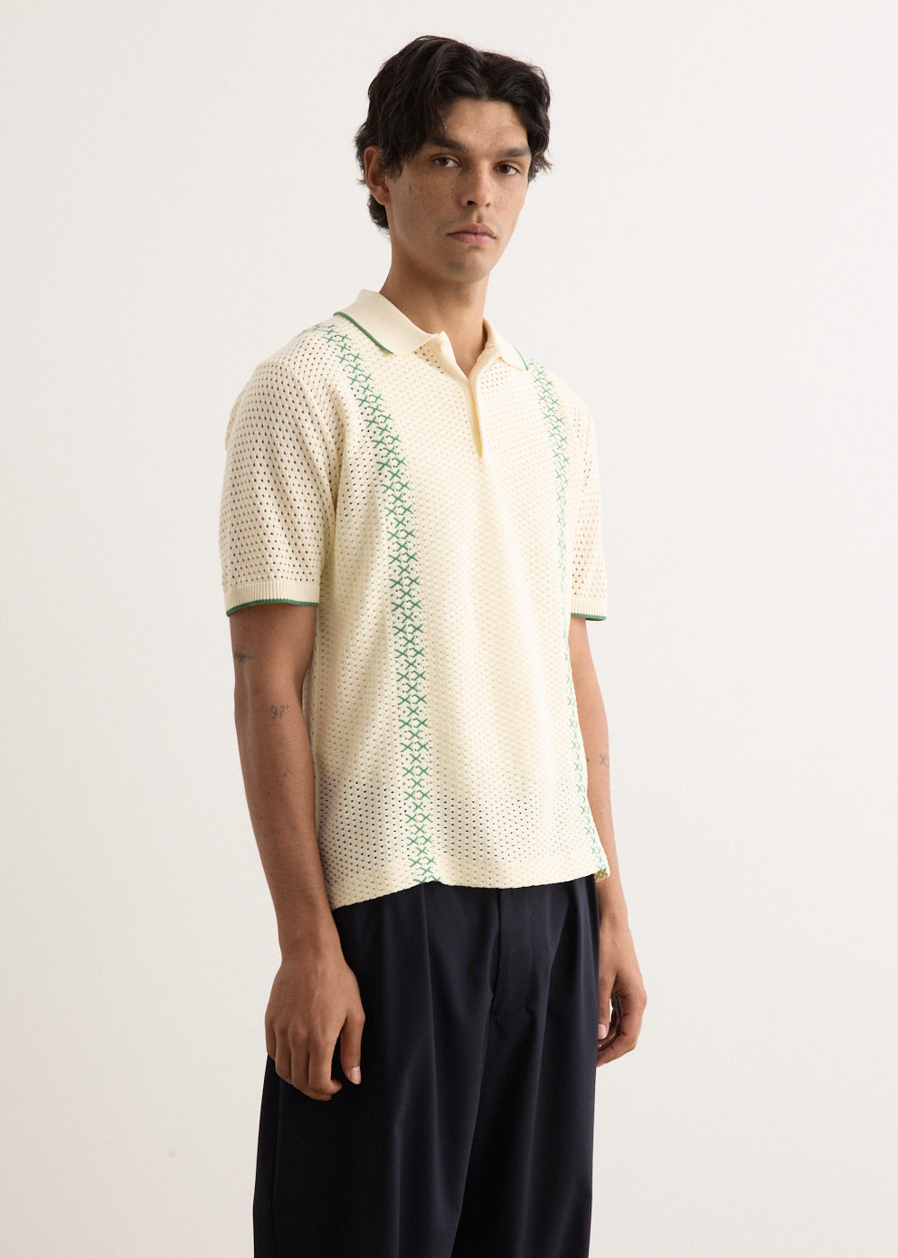 Mesh Stripe Knit Polo