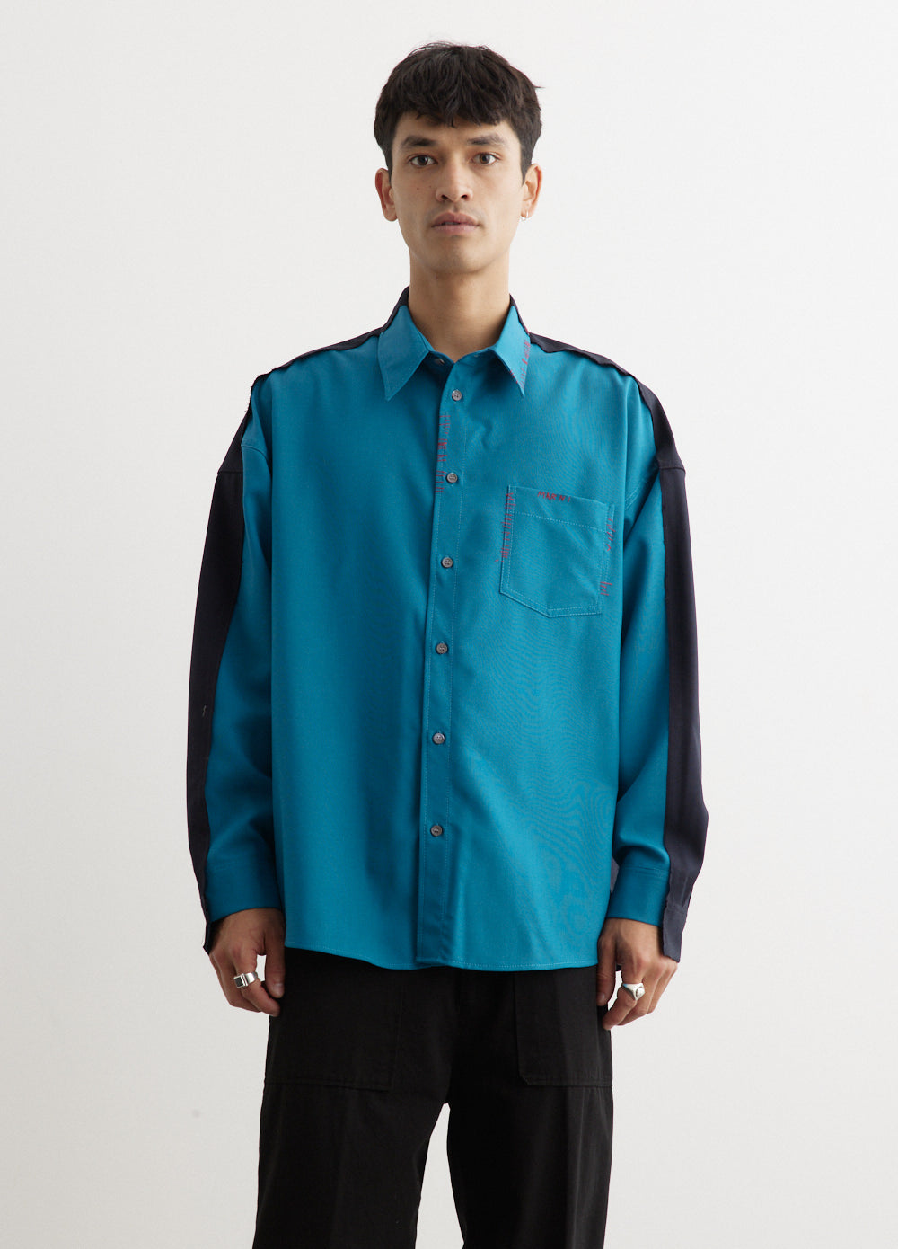 Contrast Panel Tropical Wool Shirt