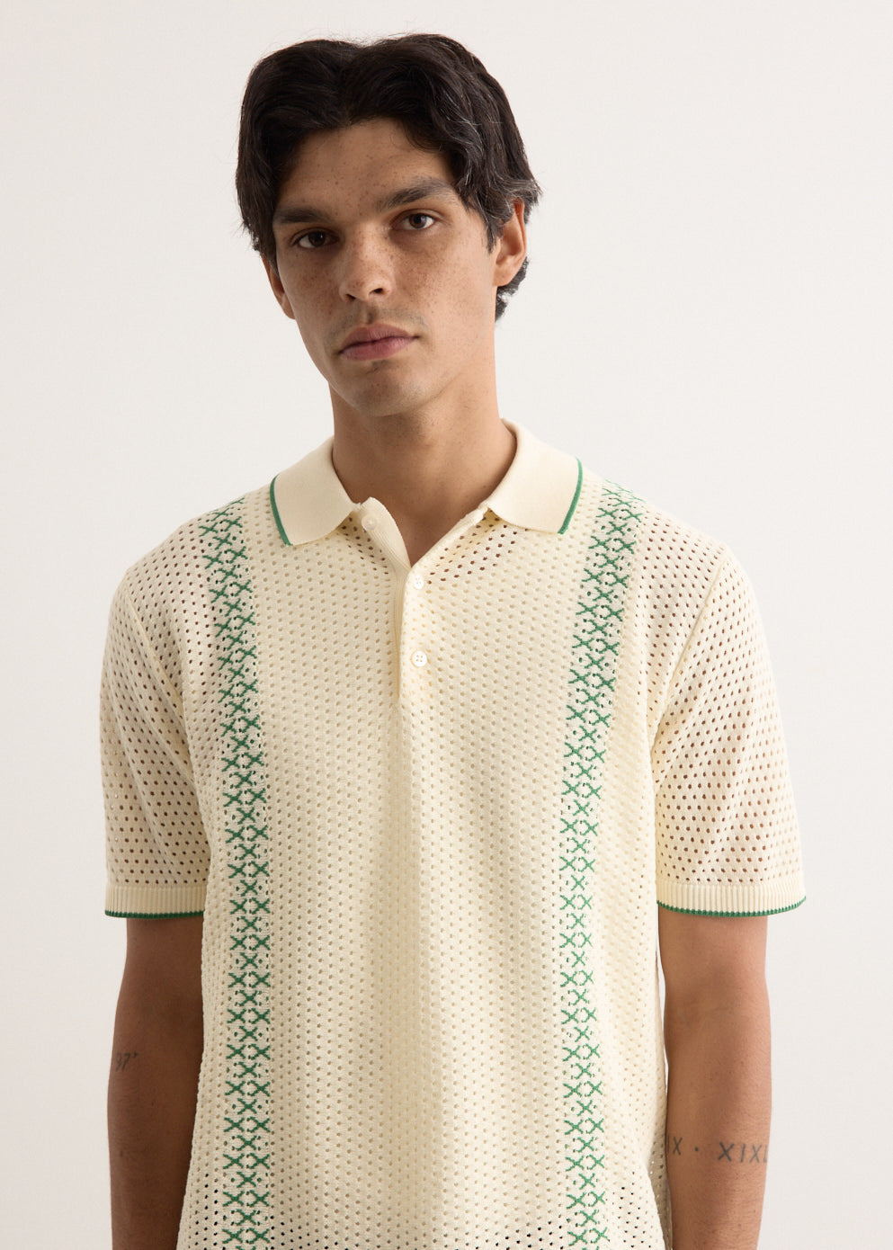 Mesh Stripe Knit Polo
