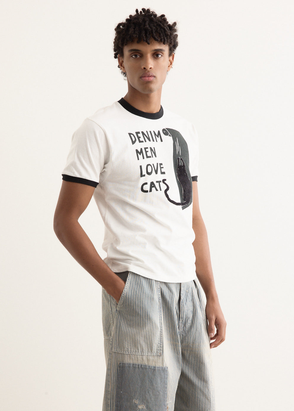 20/-Jersey Ringer T-Shirt (DENIM MEN LOVE CATS SCRATCH)