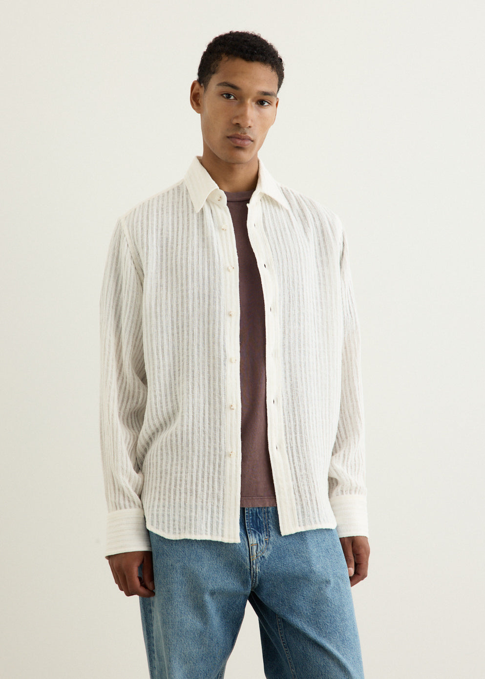 Sheer Stripe Linen Woven Shirt