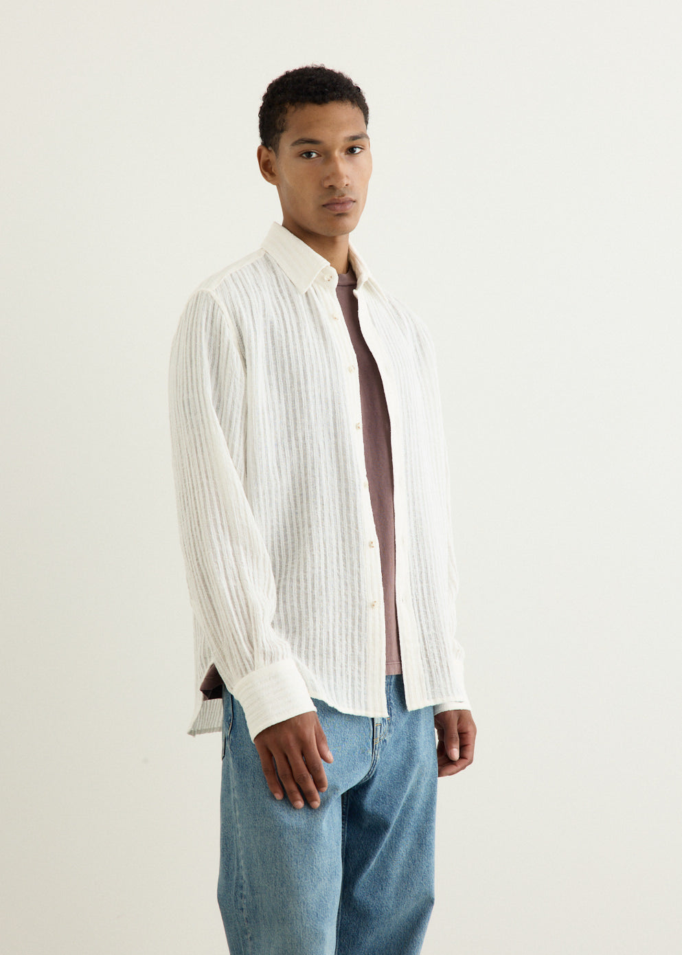 Sheer Stripe Linen Woven Shirt
