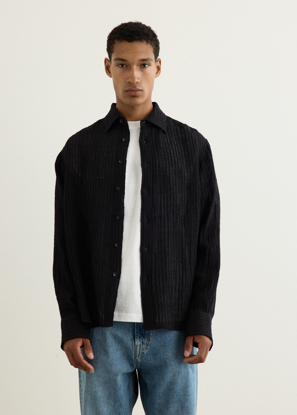 Sheer Stripe Linen Woven Shirt