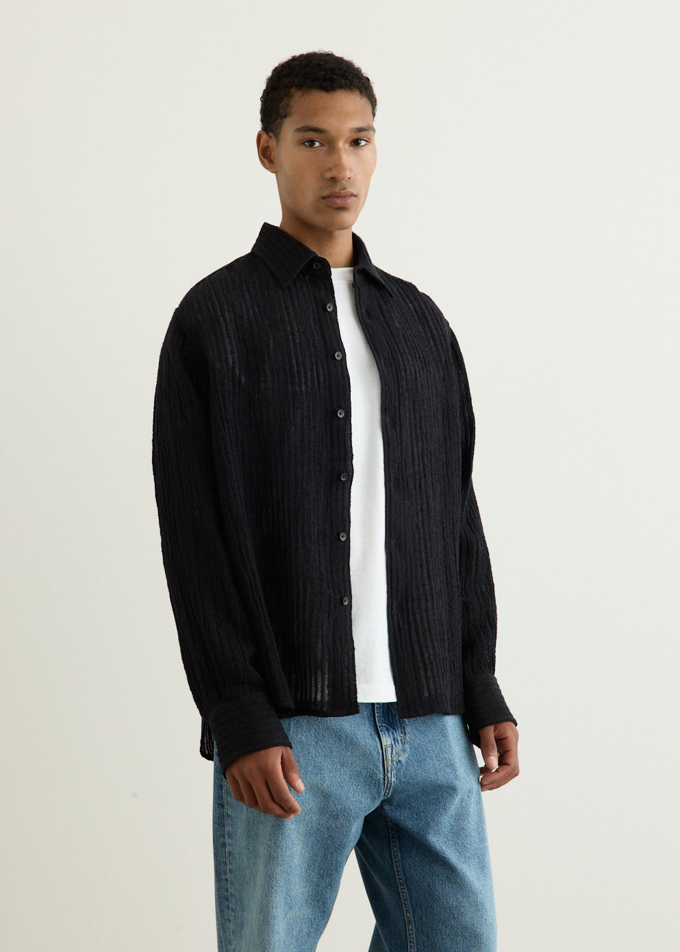 Sheer Stripe Linen Woven Shirt