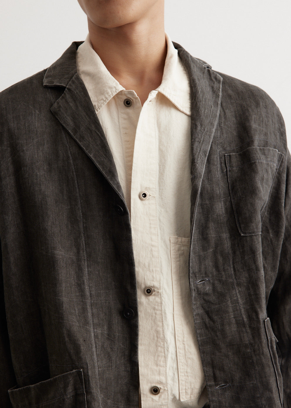 Sumi Dyed Linen Simple Work Jacket