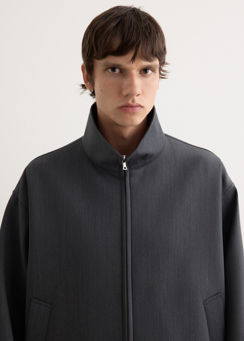 AURALEE Sponge Wool Twill Zip Blouson Top Charcoal | HAVEN