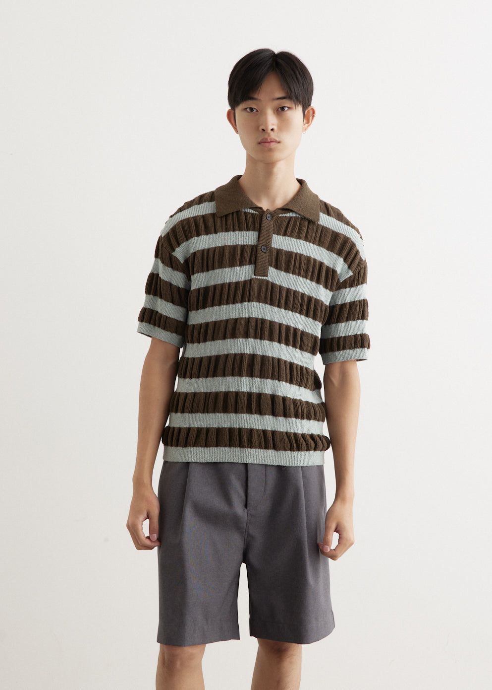 Bubble Stripe Polo Sweater