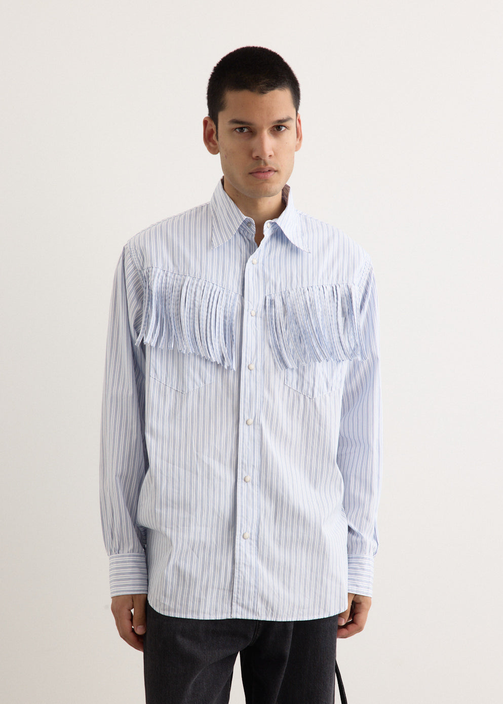 Cotton Stripe Fringe Husky Western Shirt