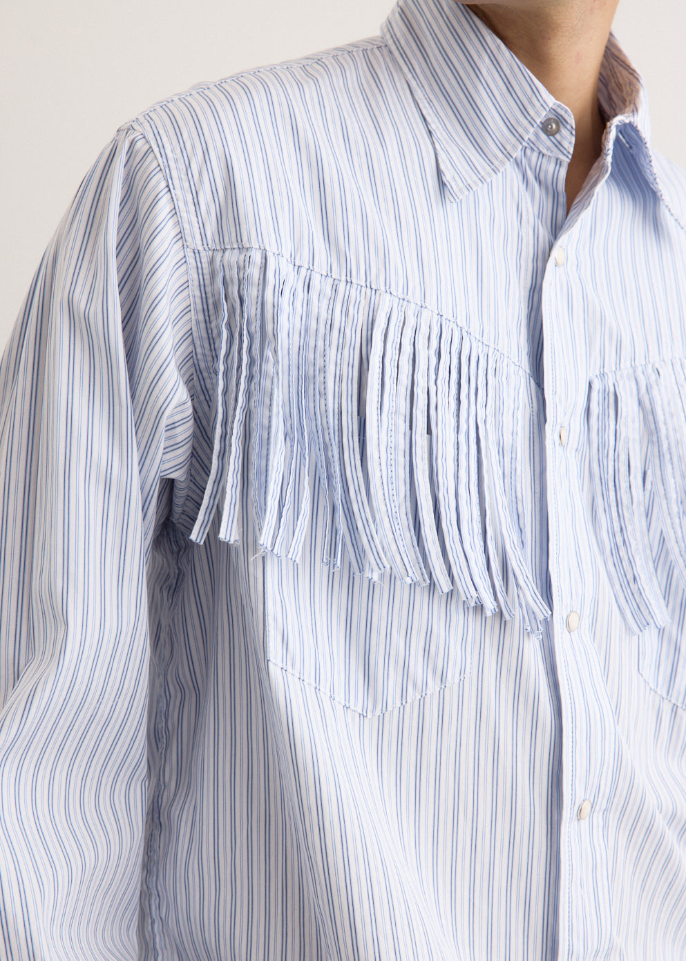 Cotton Stripe Fringe Husky Western Shirt