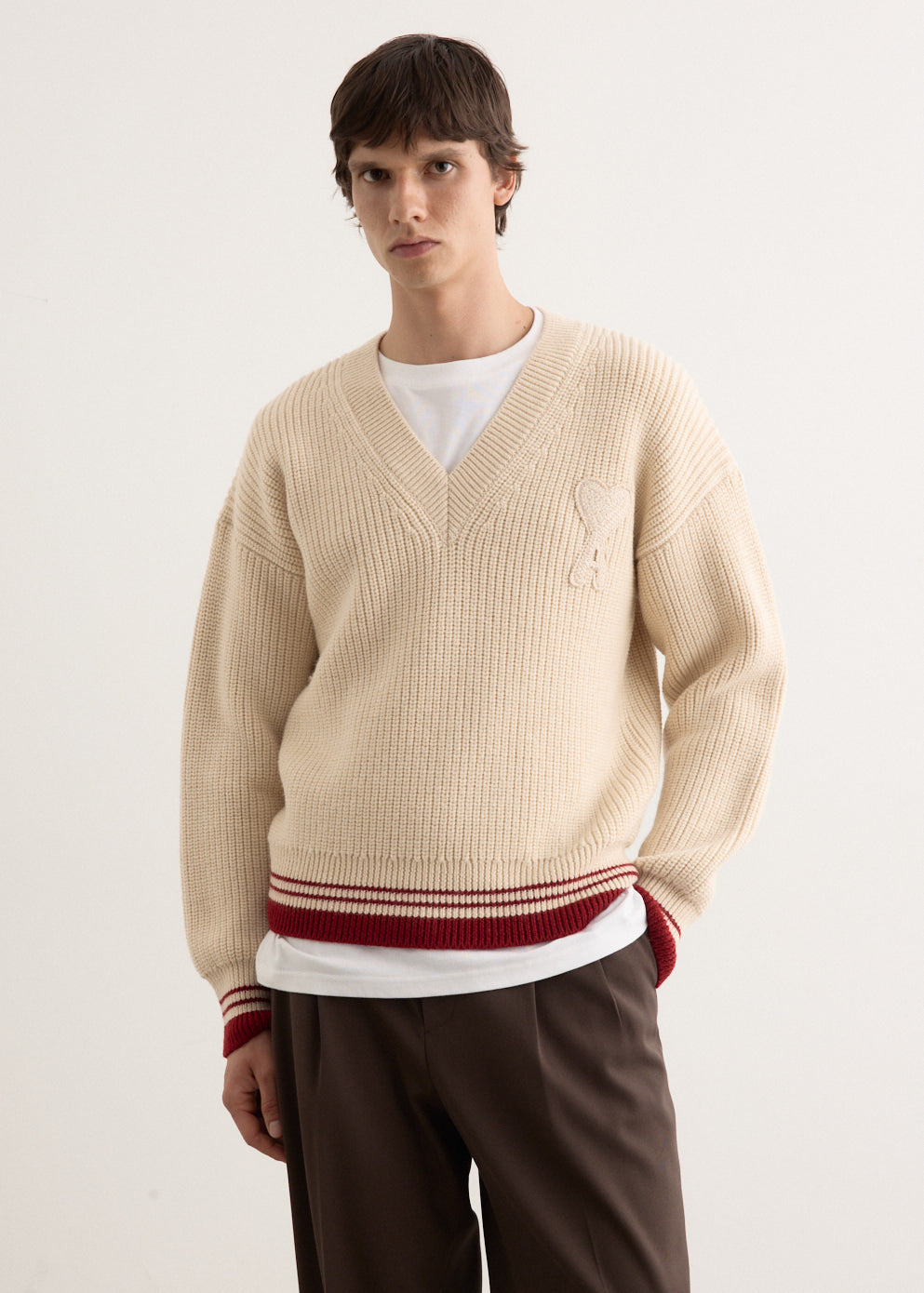 AMI PARIS - Ribbed V-Neck Sweater - Knitwear,Specials : American Fashion Style Bags On Sale AMI PARIS - Ribbed V-Neck Sweater - Knitwear,Specials : American Fashion Style Bags On Sale