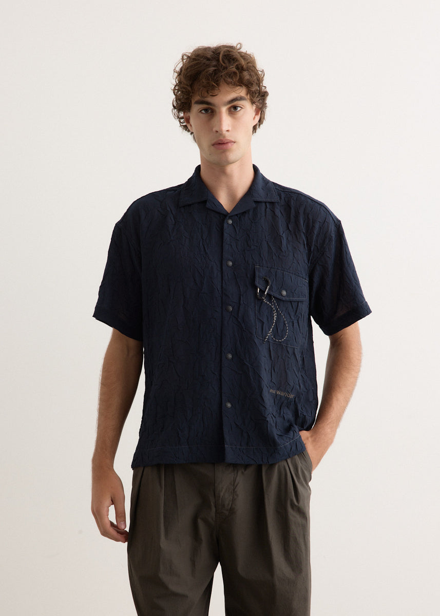 Washer Pleated Open Short Sleeve Shirt