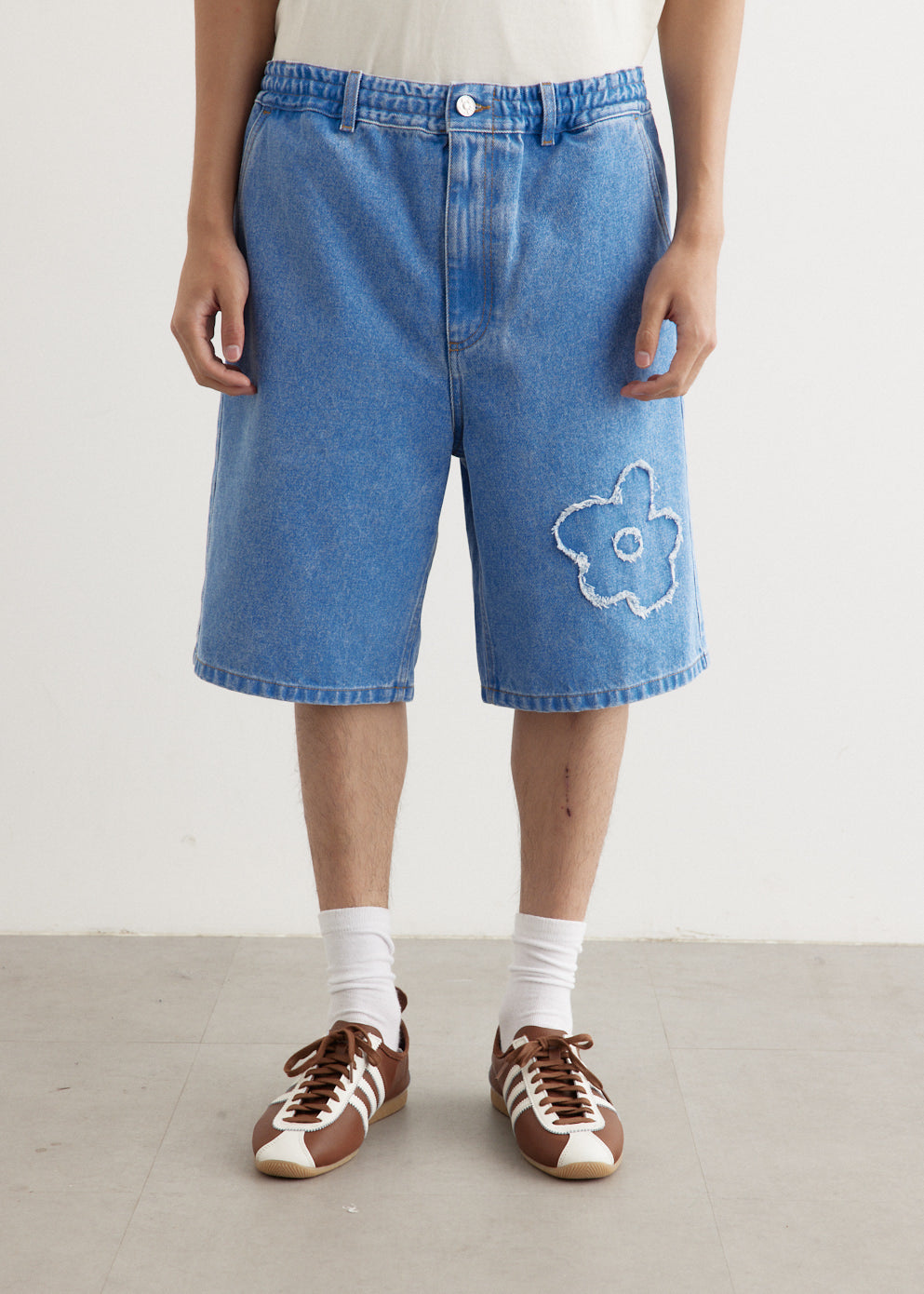 Marni - Flower Patch Bleached Denim Shorts - Shorts,Specials : American Fashion Style Bags On Sale Marni - Flower Patch Bleached Denim Shorts - Shorts,Specials : American Fashion Style Bags On Sale