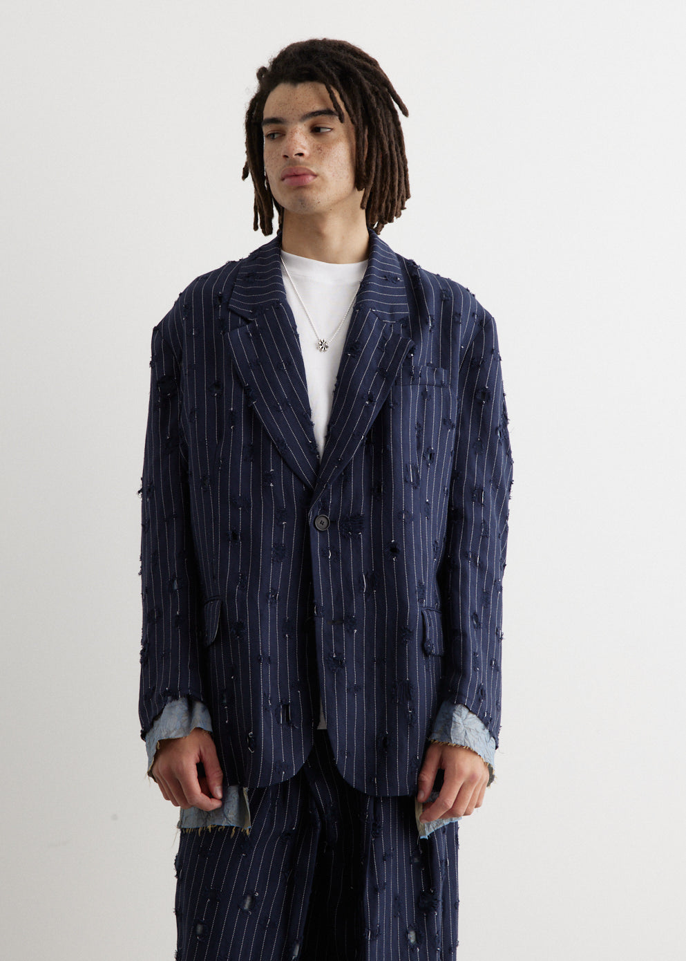 Jimon Pinstripe Holes Blazer