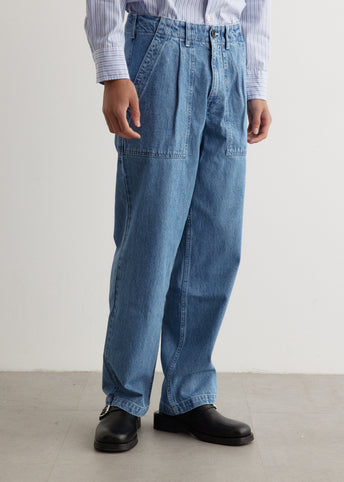 Denim Pleated Fatigue Pants