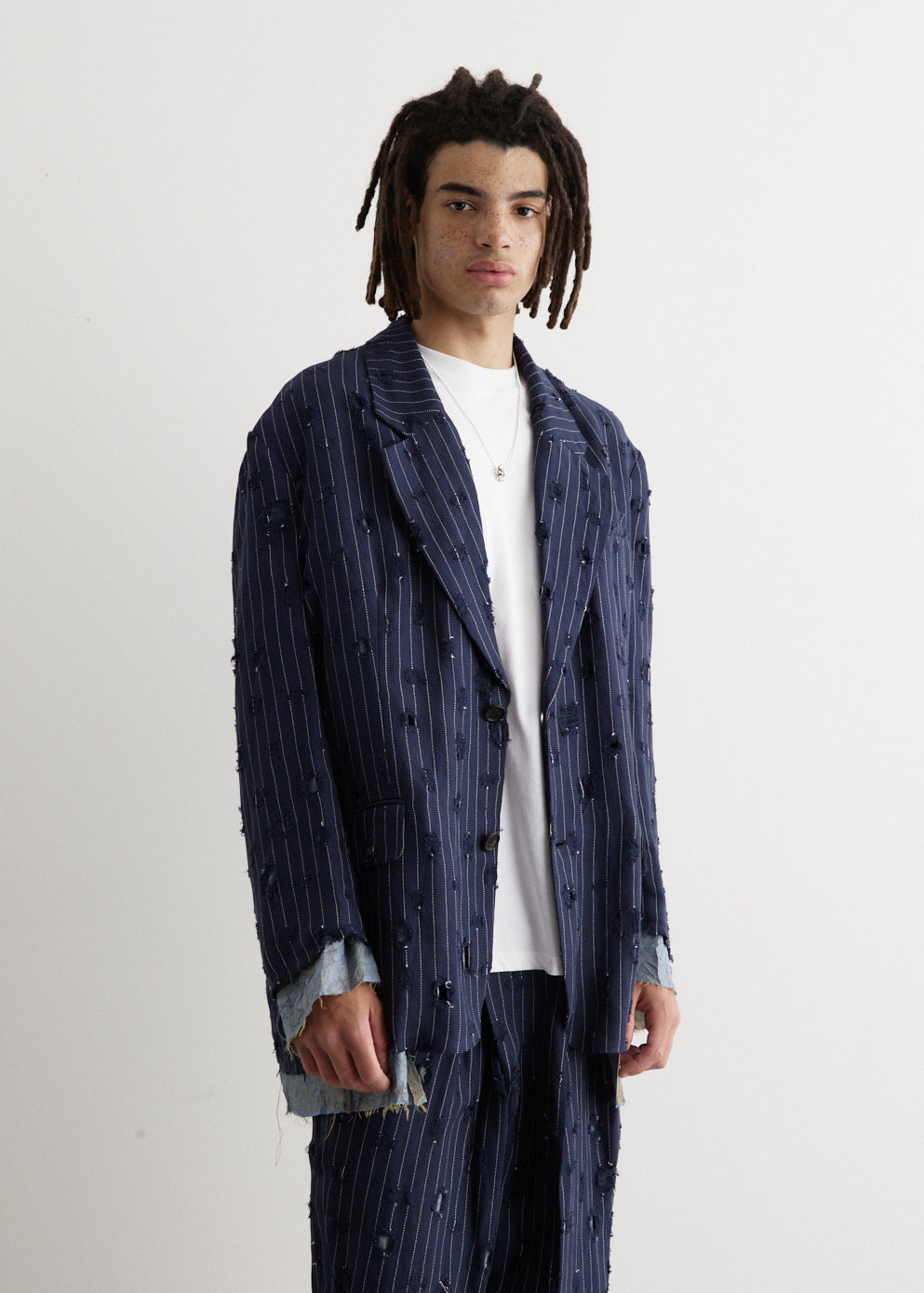 Jimon Pinstripe Holes Blazer