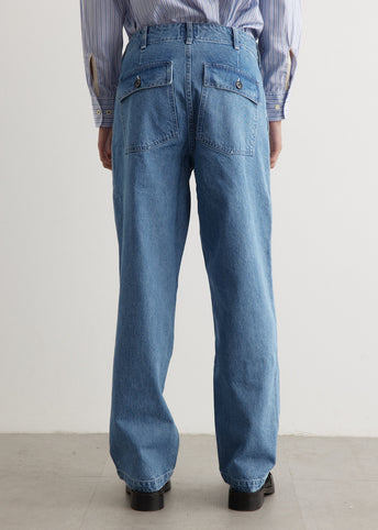 Denim Pleated Fatigue Pants