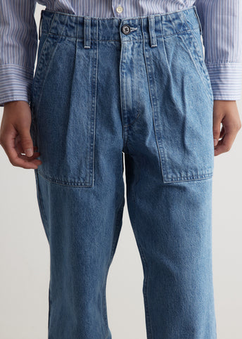 Denim Pleated Fatigue Pants
