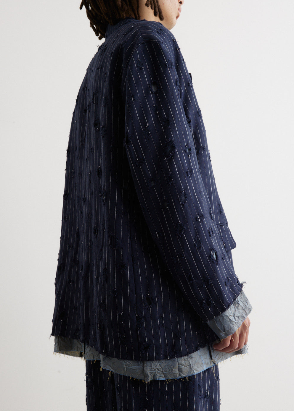 Jimon Pinstripe Holes Blazer