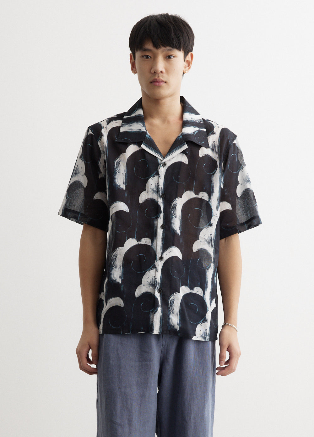Cotton Voile Camp Collar Shirt