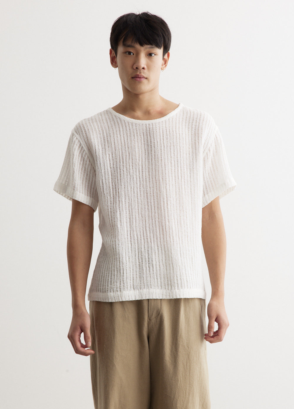 Sheer Stripe Linen Woven T-Shirt