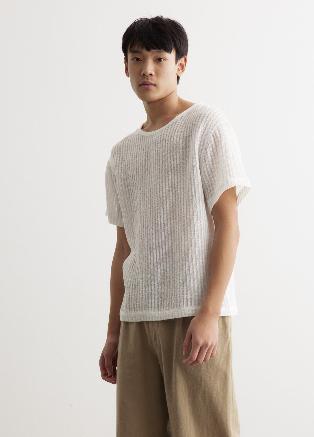 Sheer Stripe Linen Woven T-Shirt