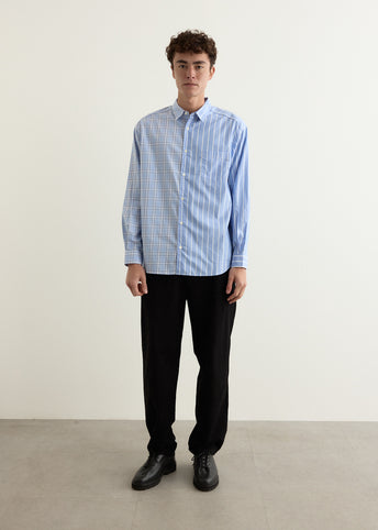 Cotton Stripe Check Multi Panel Shirt