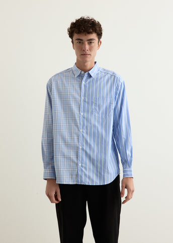 Cotton Stripe Check Multi Panel Shirt