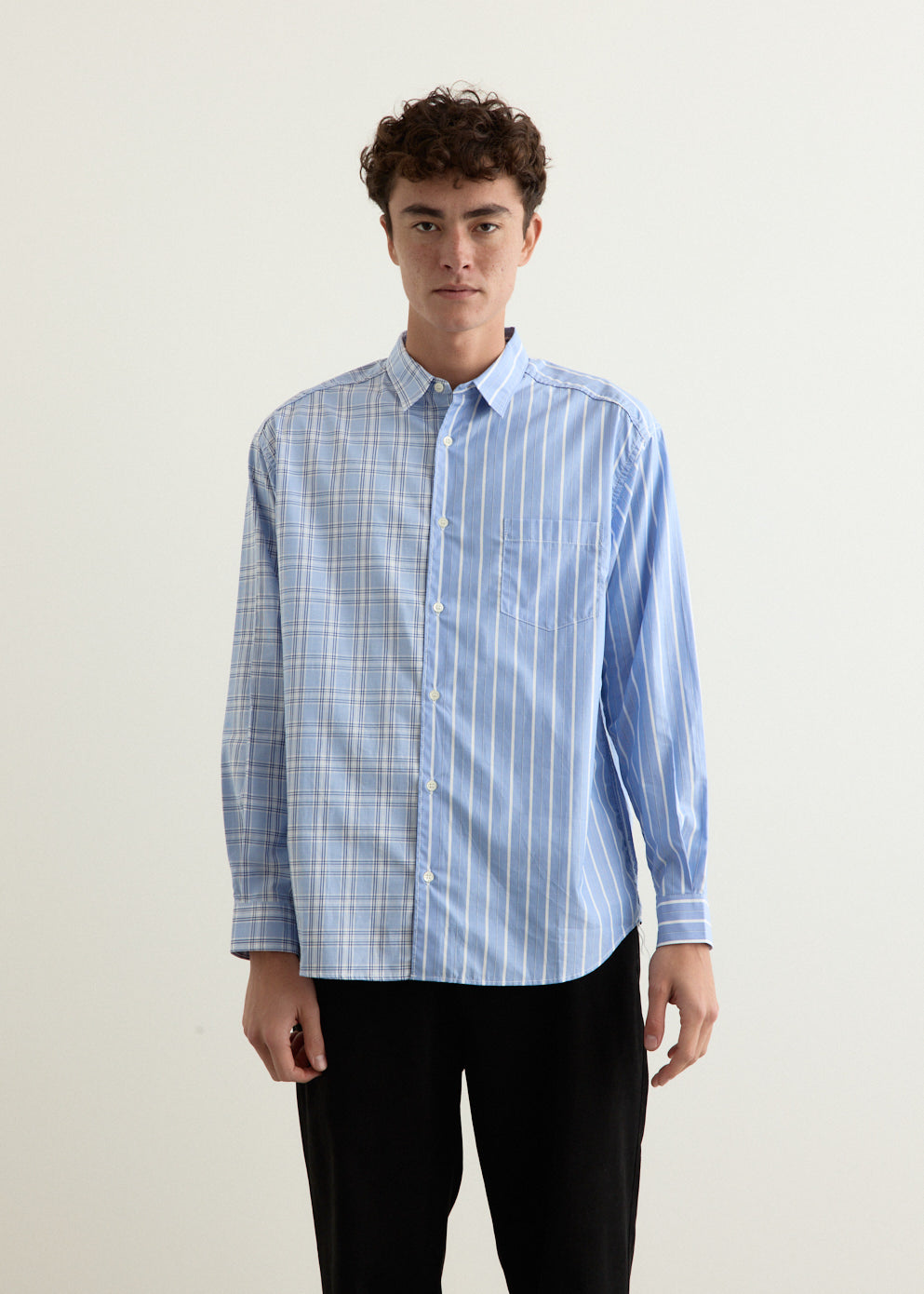 Cotton Stripe Check Multi Panel Shirt
